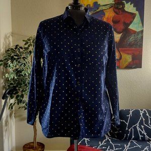Old Navy Gold & Blue Polka Dot Button Down Shirt